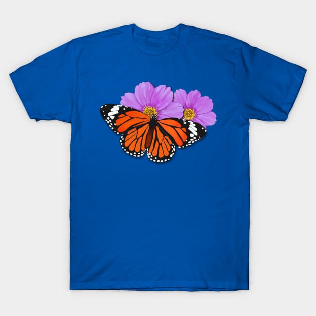 Monarch Butterfly with Purple Flowers T-Shirt by AlondraHanley